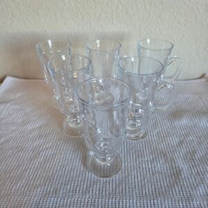 Set of 6 Clear Glass Irish Coffee Mugs Footed Pedestal Hot Beverage Glasses